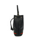 Gucci Web Ophidia Bucket Bag Small In Black Glazed Textured Calfskin