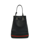 Gucci Web Ophidia Bucket Bag Small In Black Glazed Textured Calfskin