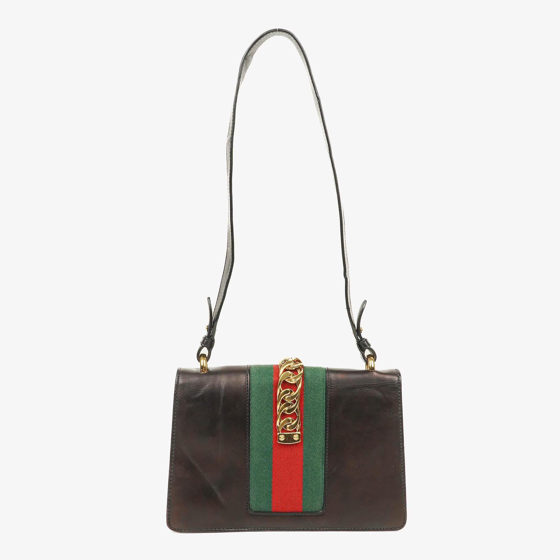 Gucci Web Sylvie Black Leather Shoulder Bag