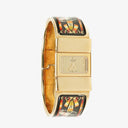 Hermes Black Equestrian Enamel and Gold Plated Loquet Bangle Quartz Watch L01.201