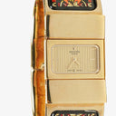 Hermes Black Equestrian Enamel and Gold Plated Loquet Bangle Quartz Watch L01.201