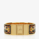 Hermes Black Equestrian Enamel and Gold Plated Loquet Bangle Quartz Watch L01.201