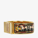 Hermes Black Equestrian Enamel and Gold Plated Loquet Bangle Quartz Watch L01.201