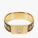 Hermes Black Equestrian Enamel and Gold Plated Loquet Bangle Quartz Watch L01.201