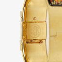 Hermes Black Equestrian Enamel and Gold Plated Loquet Bangle Quartz Watch L01.201