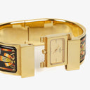 Hermes Black Equestrian Enamel and Gold Plated Loquet Bangle Quartz Watch L01.201