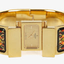 Hermes Black Equestrian Enamel and Gold Plated Loquet Bangle Quartz Watch L01.201