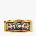 Hermes Black Equestrian Enamel and Gold Plated Loquet Bangle Quartz Watch L01.201