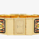 Hermes Black Equestrian Enamel and Gold Plated Loquet Bangle Quartz Watch L01.201