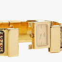 Hermes Black Equestrian Enamel and Gold Plated Loquet Bangle Quartz Watch L01.201
