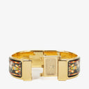 Hermes Black Equestrian Enamel and Gold Plated Loquet Bangle Quartz Watch L01.201