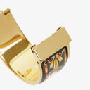 Hermes Black Equestrian Enamel and Gold Plated Loquet Bangle Quartz Watch L01.201