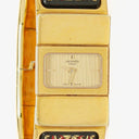 Hermes Black Equestrian Enamel and Gold Plated Loquet Bangle Quartz Watch L01.201