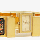 Hermes Black Equestrian Enamel and Gold Plated Loquet Bangle Quartz Watch L01.201