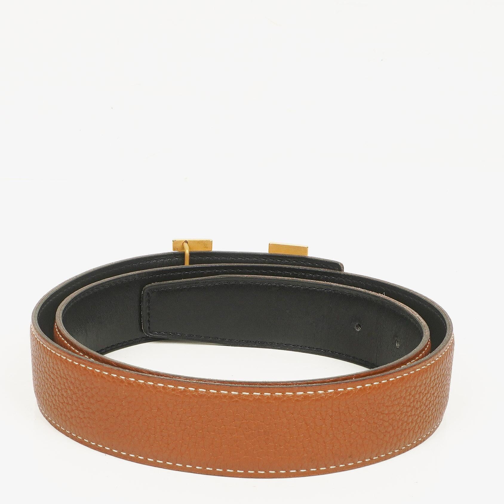 Hermes Black Gold Box Togo 30mm Reversible H Belt 85