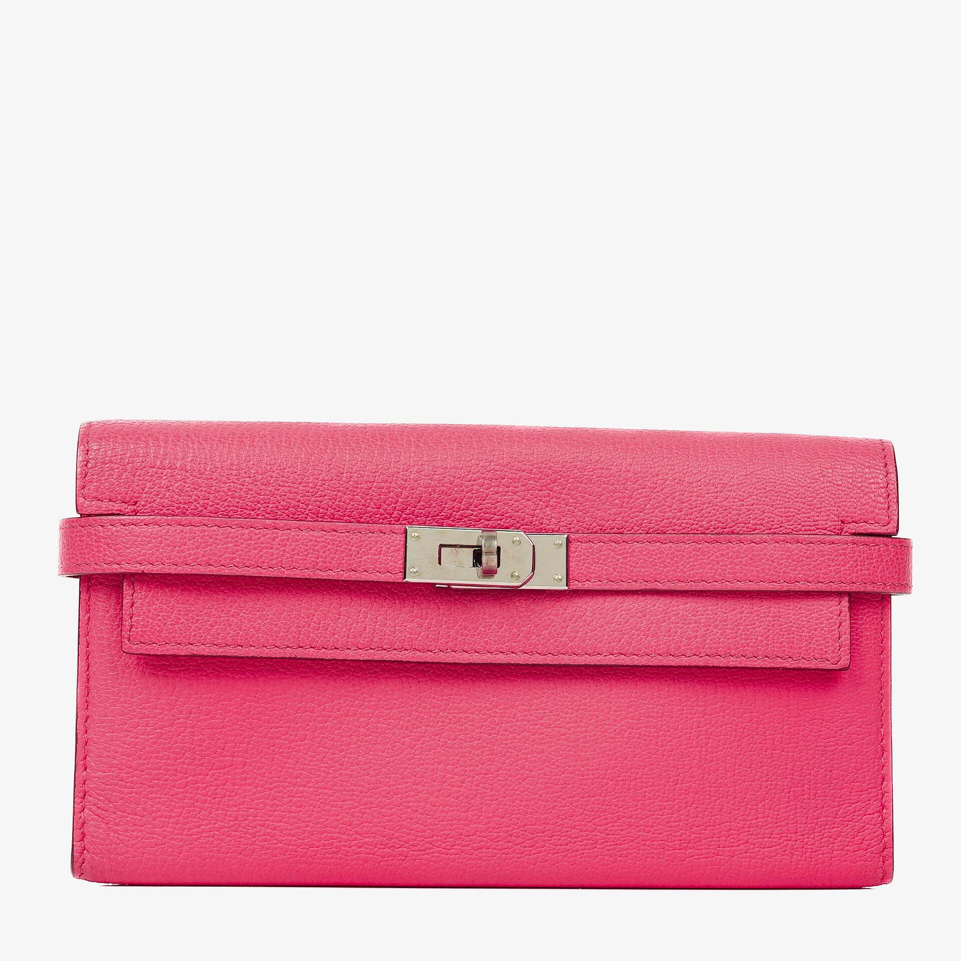 Hermes Chevre Mysore Kelly Longue Rose Shocking Wallet
