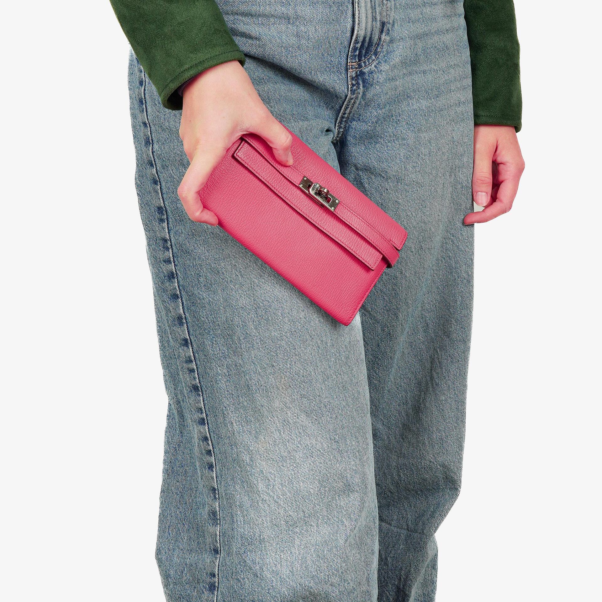 Hermes Chevre Mysore Kelly Longue Rose Shocking Wallet