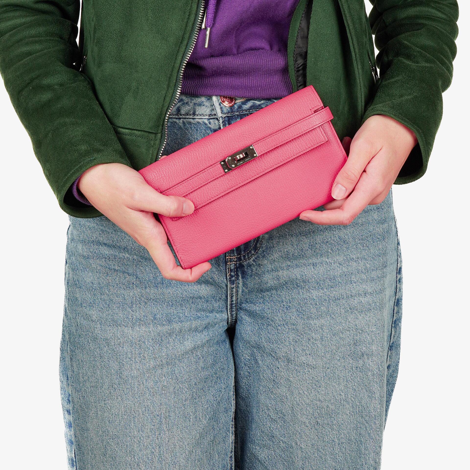 Hermes Chevre Mysore Kelly Longue Rose Shocking Wallet