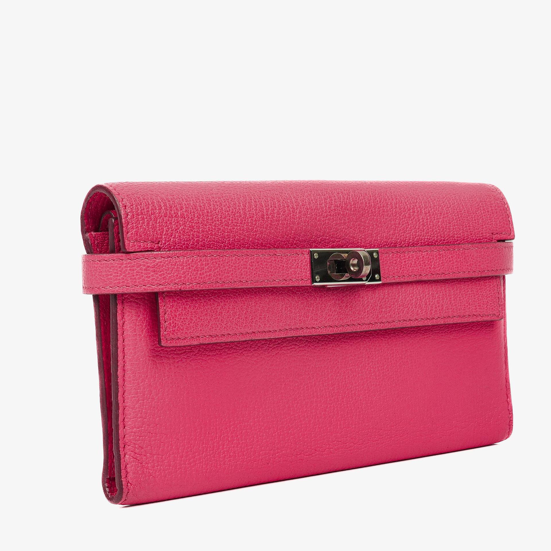 Hermes Chevre Mysore Kelly Longue Rose Shocking Wallet