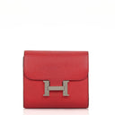 Hermes Constance Compact Wallet Rouge Casaque Epsom With Palladium Hardware