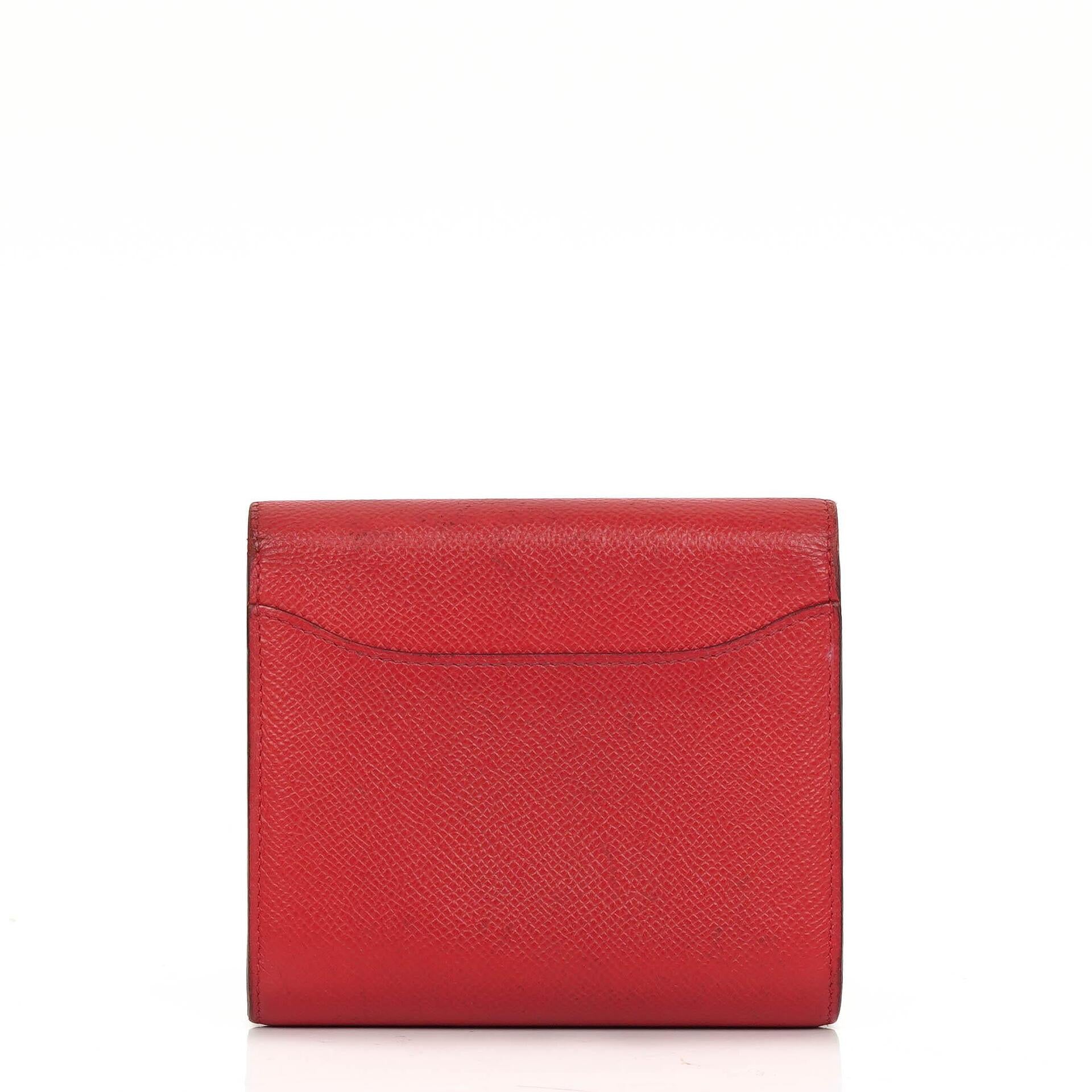 Hermes Constance Compact Wallet Rouge Casaque Epsom With Palladium Hardware