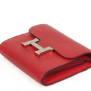 Hermes Constance Compact Wallet Rouge Casaque Epsom With Palladium Hardware