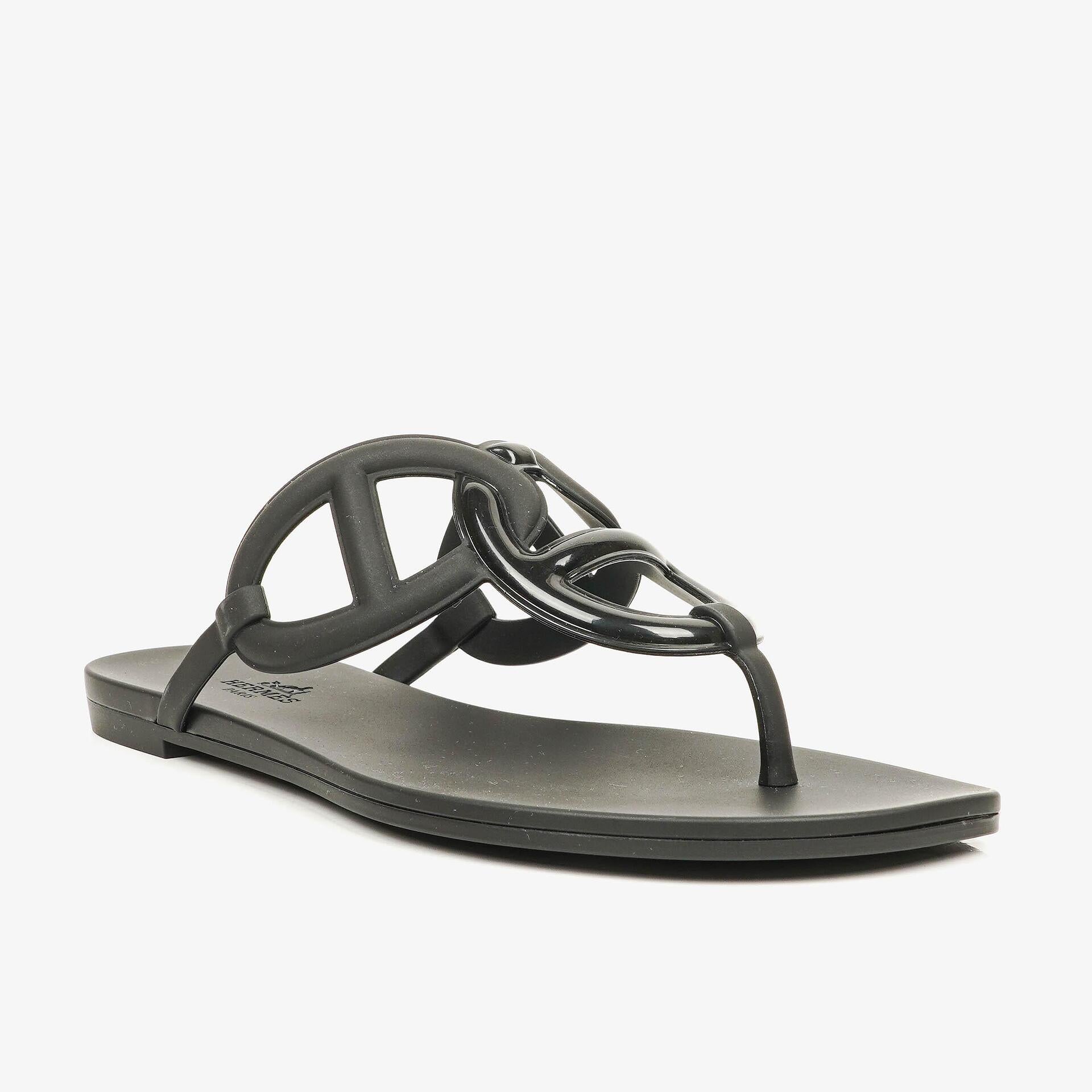 Hermes Egerie Black Rubber Sandals 37