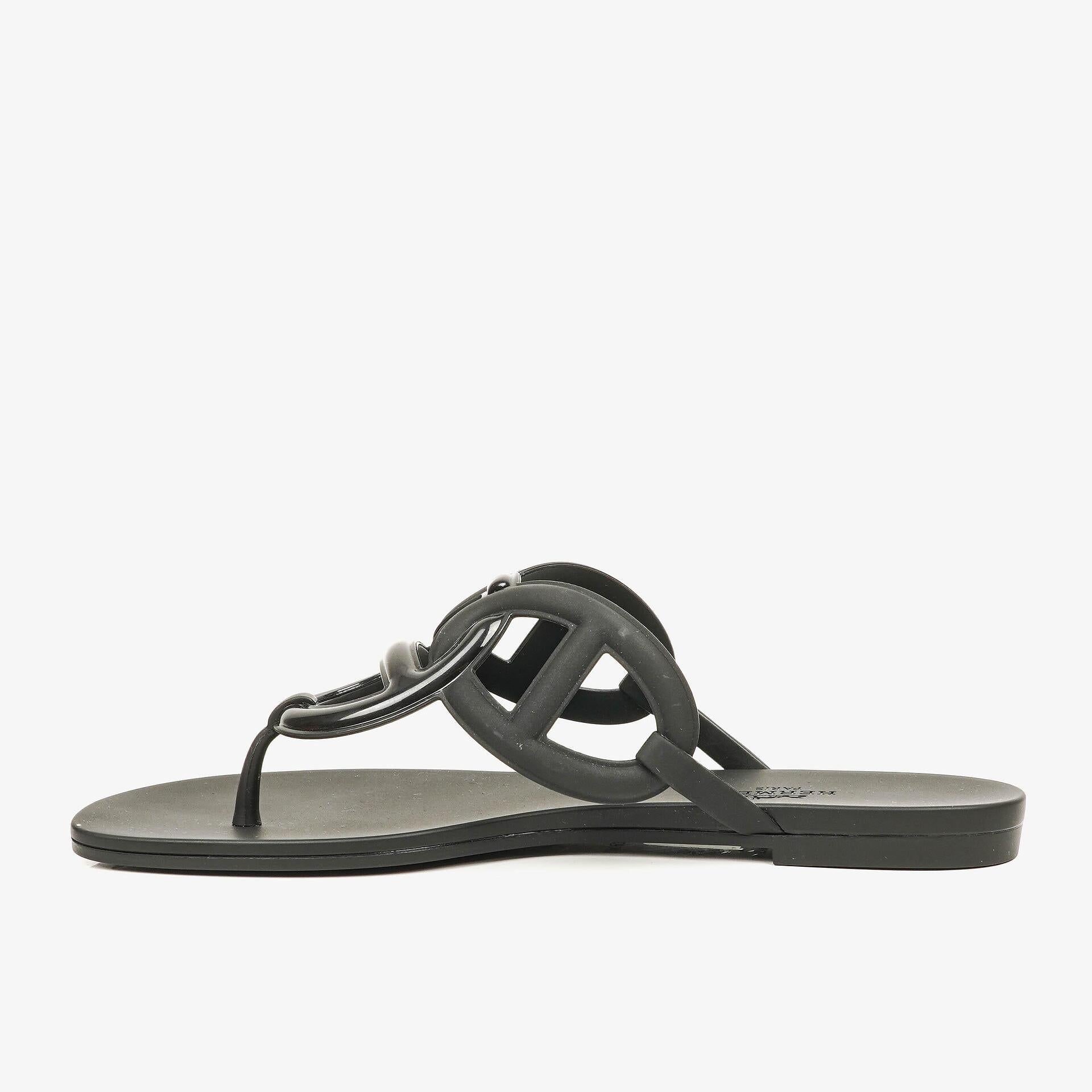 Hermes Egerie Black Rubber Sandals 37