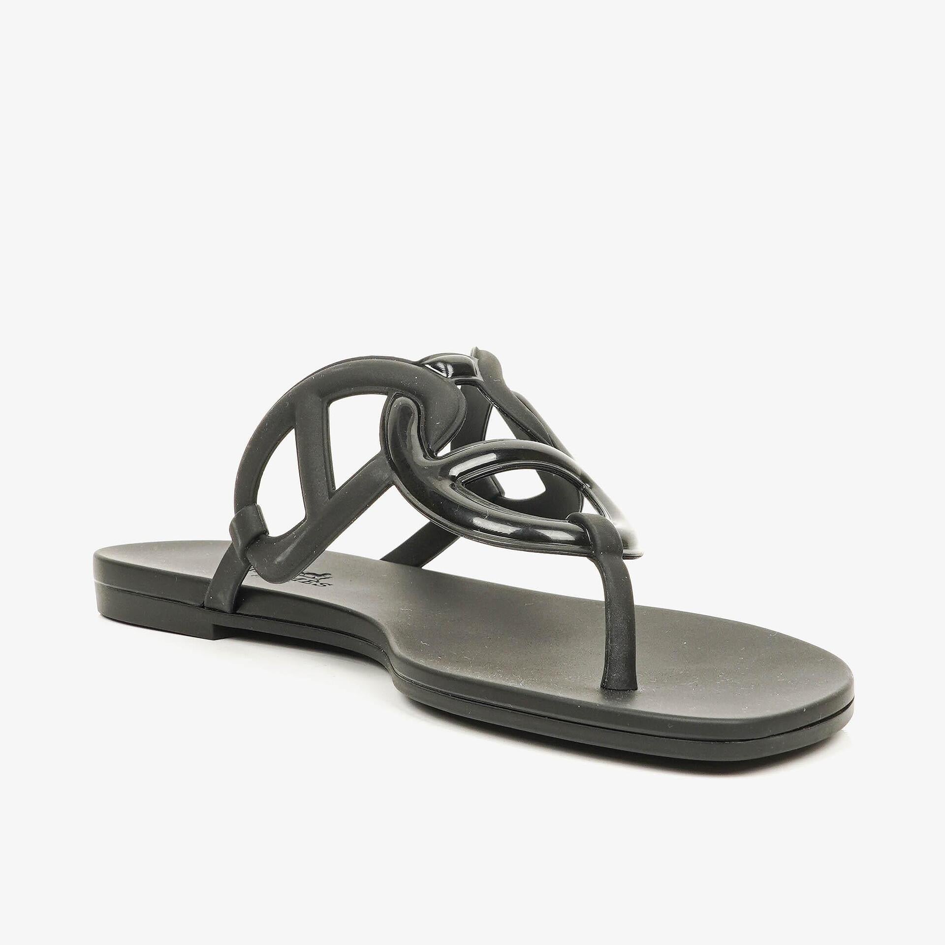 Hermes Egerie Black Rubber Sandals 37