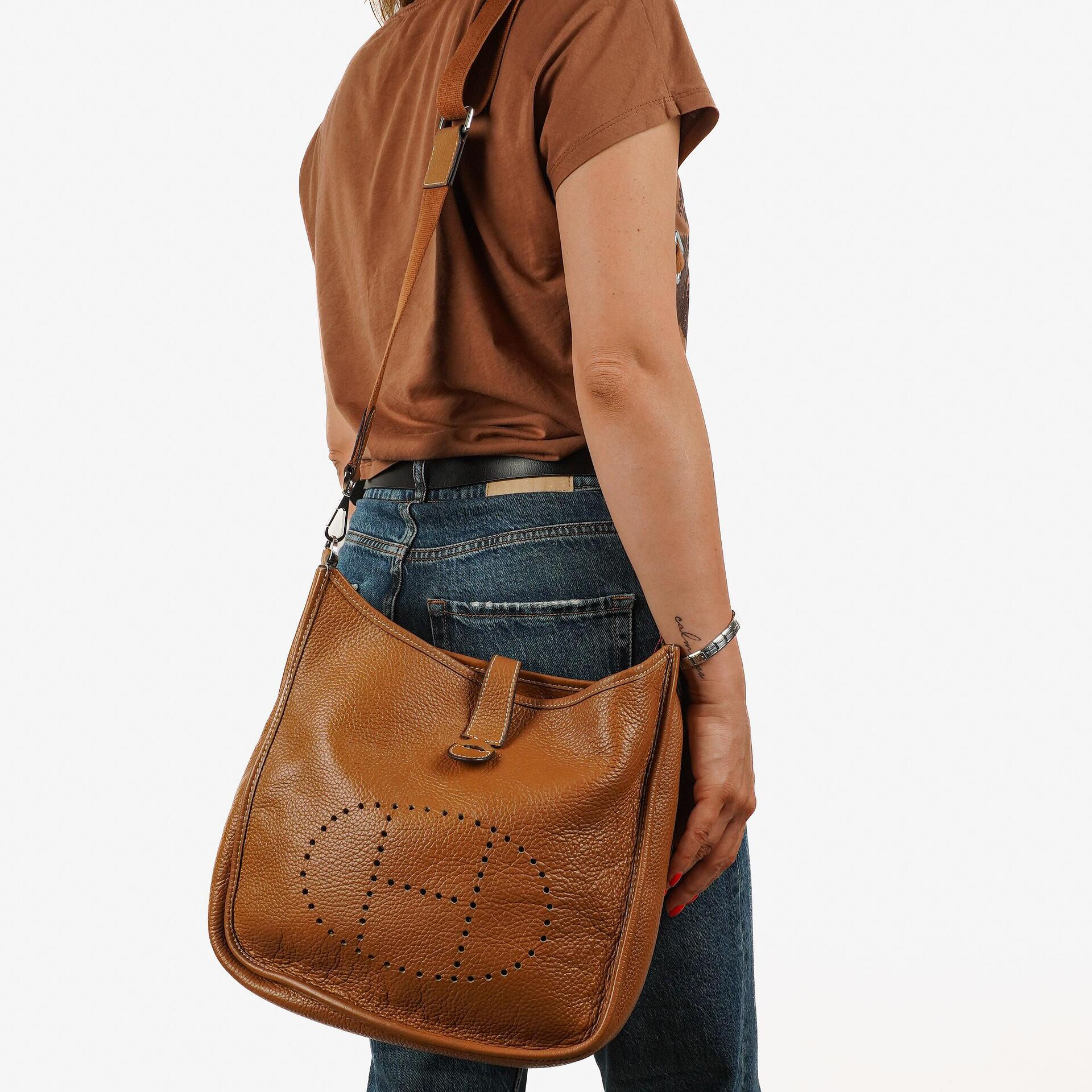 Hermes Evelyne III GM Gold Taurillon Clemence Leather Bag