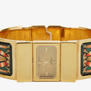 Hermes Green Equestrian Enamel and Gold Plated Loquet Bangle Quartz Watch L01.100