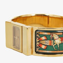Hermes Green Equestrian Enamel and Gold Plated Loquet Bangle Quartz Watch L01.100