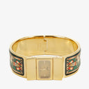 Hermes Green Equestrian Enamel and Gold Plated Loquet Bangle Quartz Watch L01.100