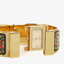 Hermes Green Equestrian Enamel and Gold Plated Loquet Bangle Quartz Watch L01.100