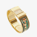 Hermes Green Equestrian Enamel and Gold Plated Loquet Bangle Quartz Watch L01.100