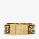 Hermes Green Equestrian Enamel and Gold Plated Loquet Bangle Quartz Watch L01.100