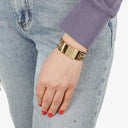 Hermes Green Equestrian Enamel and Gold Plated Loquet Bangle Quartz Watch L01.100