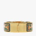 Hermes Green Equestrian Enamel and Gold Plated Loquet Bangle Quartz Watch L01.100