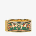 Hermes Green Equestrian Enamel and Gold Plated Loquet Bangle Quartz Watch L01.100