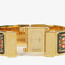 Hermes Green Equestrian Enamel and Gold Plated Loquet Bangle Quartz Watch L01.100