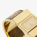 Hermes Green Equestrian Enamel and Gold Plated Loquet Bangle Quartz Watch L01.100
