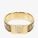 Hermes Green Equestrian Enamel and Gold Plated Loquet Bangle Quartz Watch L01.201