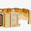 Hermes Green Equestrian Enamel and Gold Plated Loquet Bangle Quartz Watch L01.201