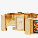 Hermes Green Equestrian Enamel and Gold Plated Loquet Bangle Quartz Watch L01.201