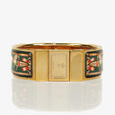 Hermes Green Equestrian Enamel and Gold Plated Loquet Bangle Quartz Watch L01.201