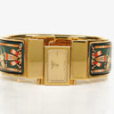 Hermes Green Equestrian Enamel and Gold Plated Loquet Bangle Quartz Watch L01.201