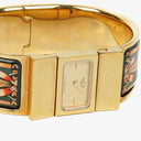 Hermes Green Equestrian Enamel and Gold Plated Loquet Bangle Quartz Watch L01.201
