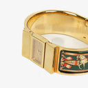 Hermes Green Equestrian Enamel and Gold Plated Loquet Bangle Quartz Watch L01.201