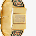 Hermes Green Equestrian Enamel and Gold Plated Loquet Bangle Quartz Watch L01.201