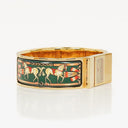 Hermes Green Equestrian Enamel and Gold Plated Loquet Bangle Quartz Watch L01.201